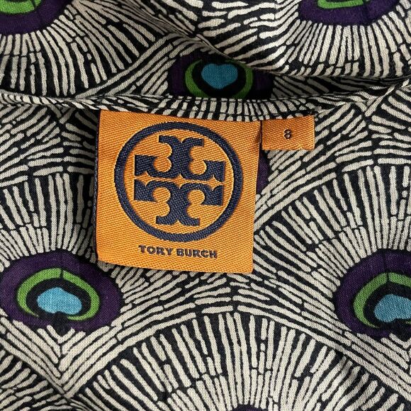 Tory Burch Top Evelina‎ Blue Peacock Print Tunic Blouse Womens Sz 8 - Picture 3 of 7